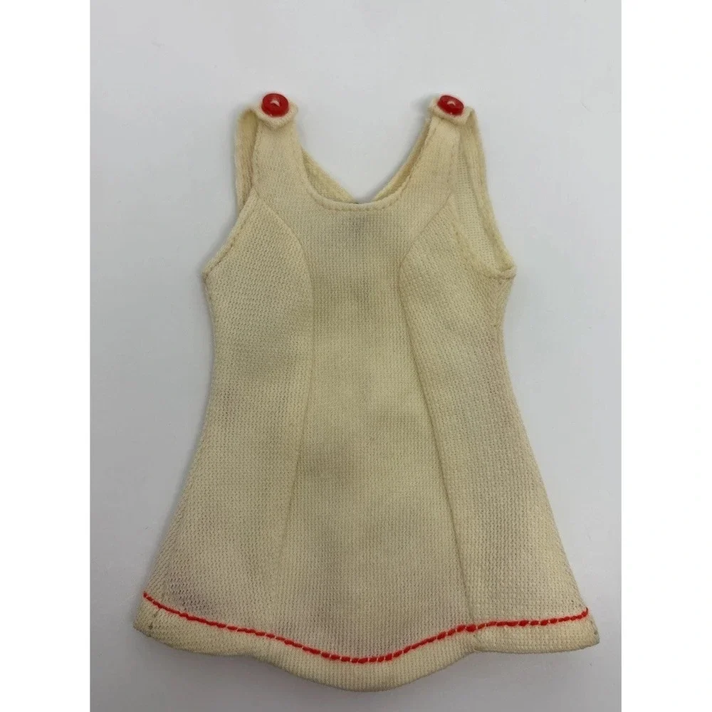 Vintage Barbie Tennis Dress Cream Color 2 Small Decorative Buttons, Snap Closure